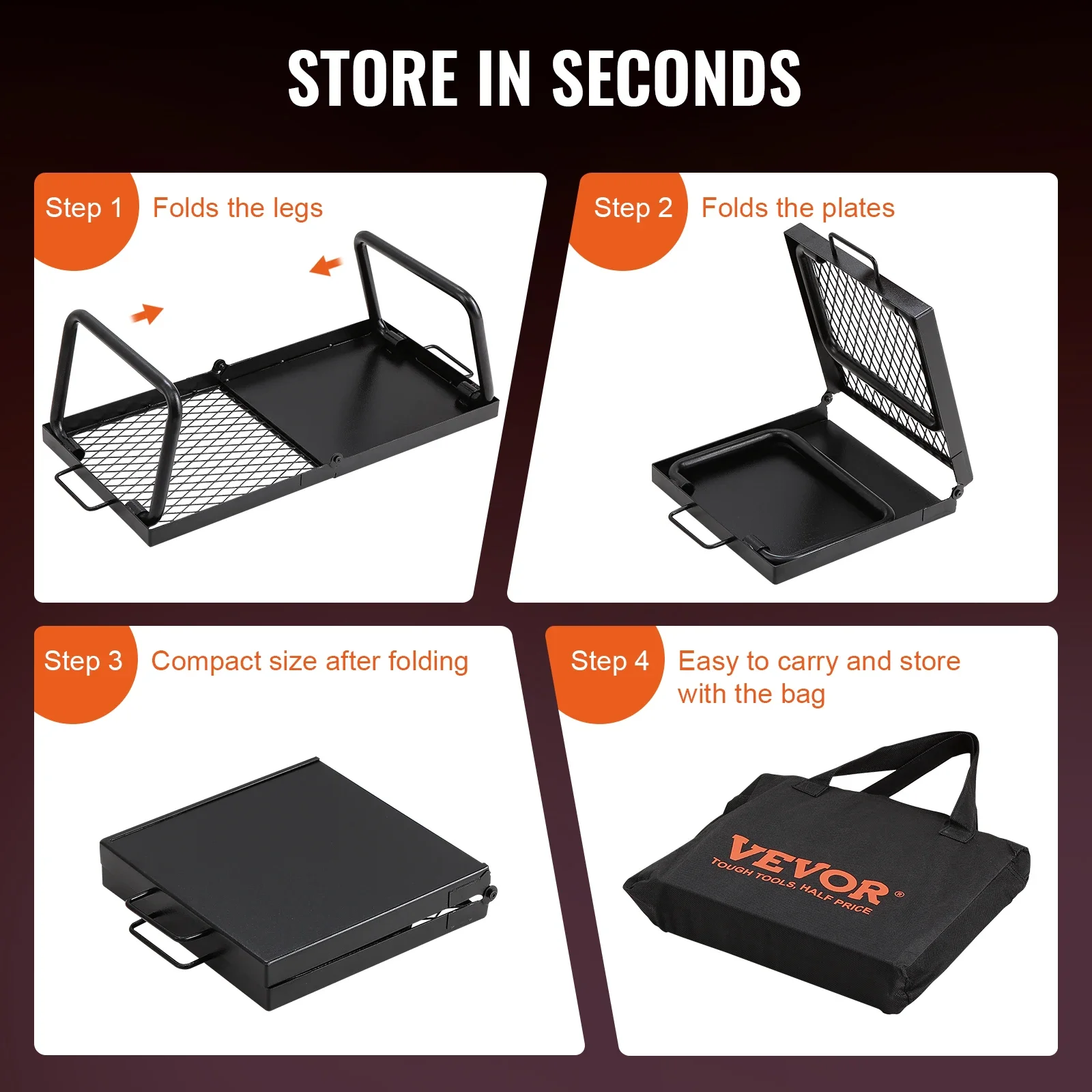 VEVOR Folding Campfire Grill,Portable Camping Grates Camp Fire Cooking Equipment with Legs Carrying Bag for Outdoor BBQ Cooking 5