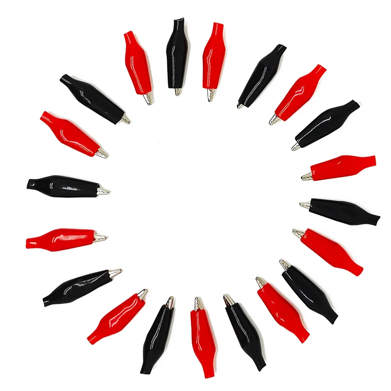 20 Pinzas De Cocodrilo Eléctricas 35 Mm - Negro/Rojo, Aisladas, Para Pruebas, Multímetro, Reparaciones