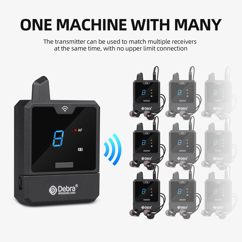 Debra Wireless In-Ear Monitor System UHF IEM Audio-Mini UHF Rechargeable for Mus