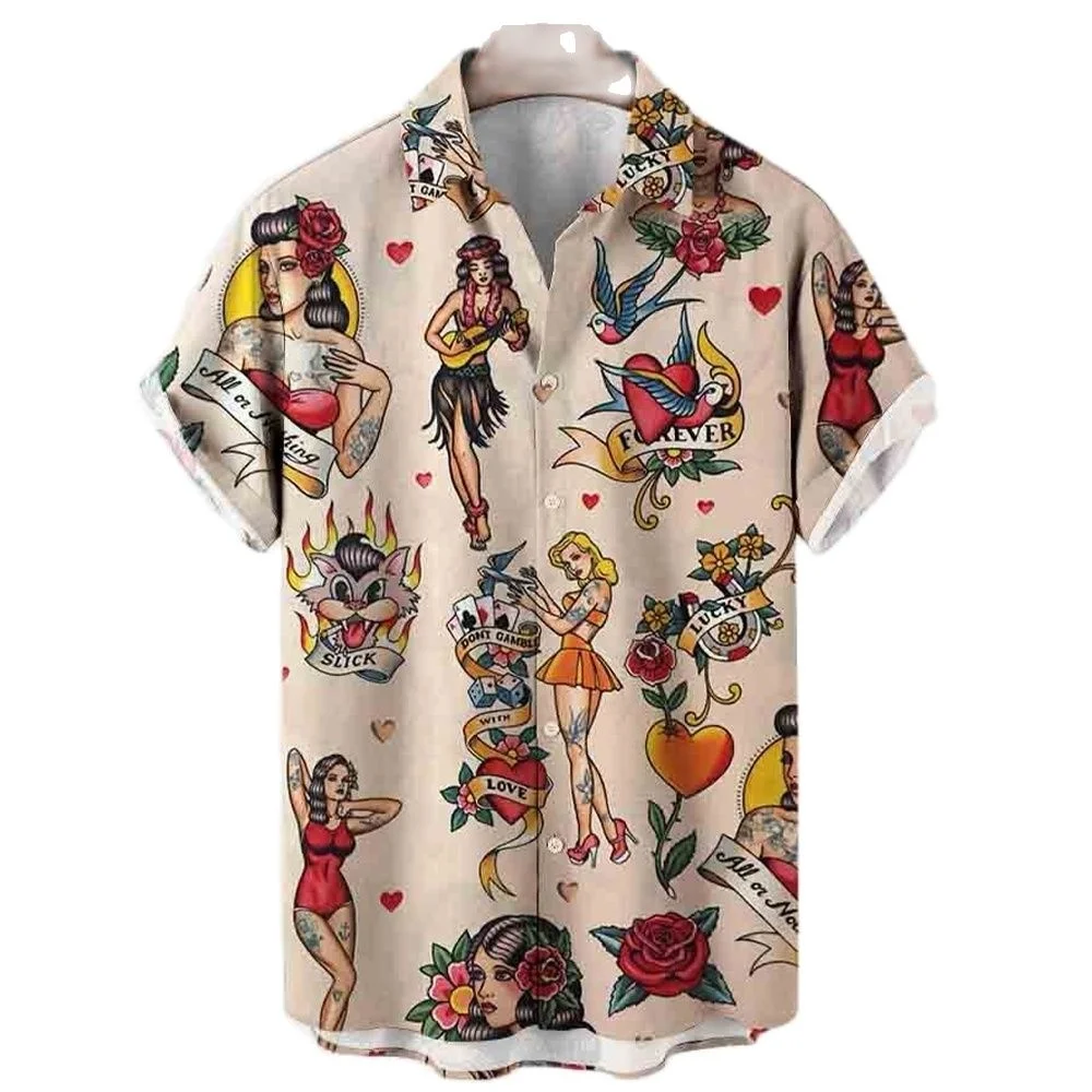 Mens Designer Clothes Sailor Moon Streetwear Beach Mermaid Tunic Short Sleeve Summer Oversized Hawaiian High Quality Shirt