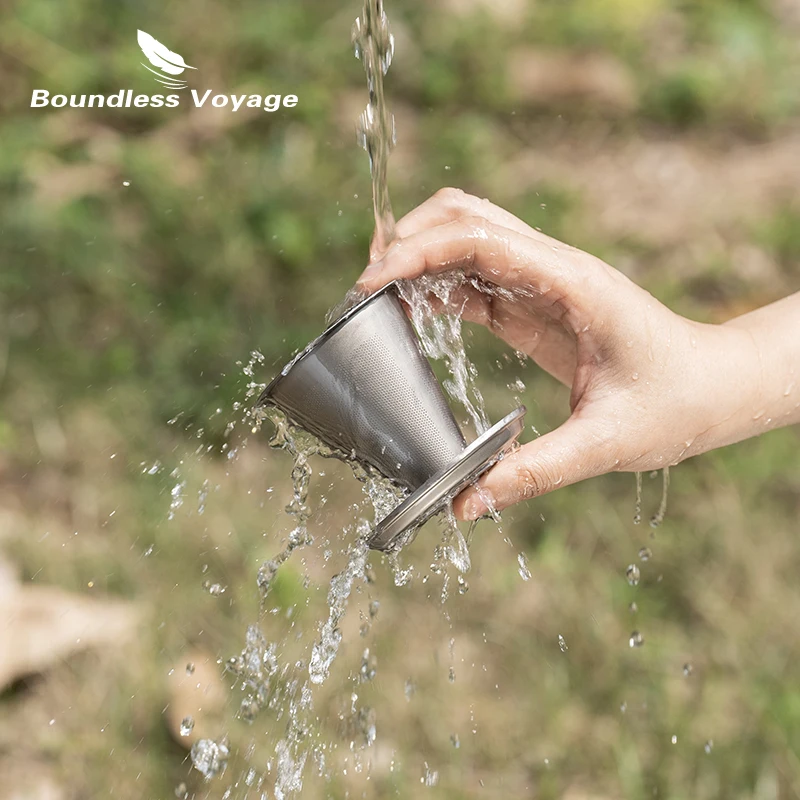 طقم تحضير قهوة فاخر بالتيتانيوم، مع فلتر معدني قاب...