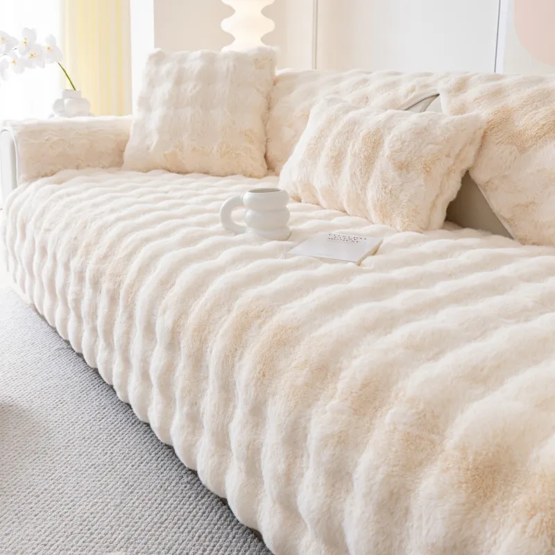 Winter Cream Style Sofa Cushion Bubble Plush Sofa Cover Cloth Towel New