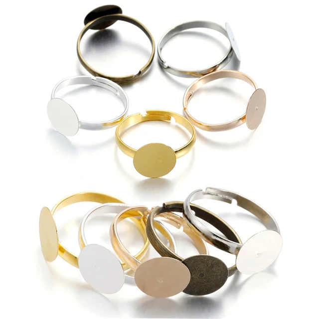 40pcs 5 Color Round Brass Adjustable Finger Ring Settings