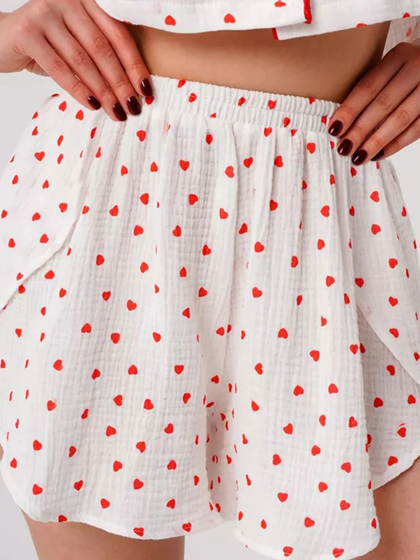 Marthaqiqi Printing Casual Ladies Sleepwear Set Turn-Down Collar Pajama Short Sleeve Pijama Crop Top Nightie Shorts Home Clothes