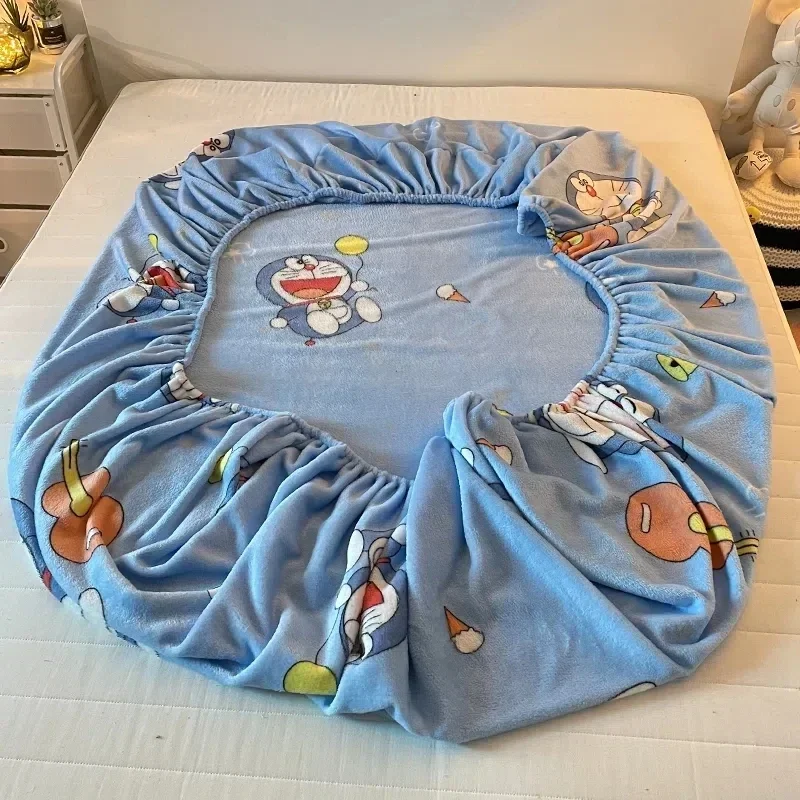 Doraemon cartoon Bed Hat sheet Thickened Flannel Cute Doraemon Bed Sheet All-inclusive Non-slip Dormitory Bedspread 5