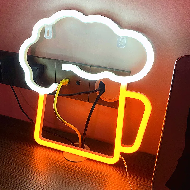 Neon Beer Glass Lamp LED Glowing Festival Decoration Desktop Atmosphere KTV Bar Home Party Decor Gift