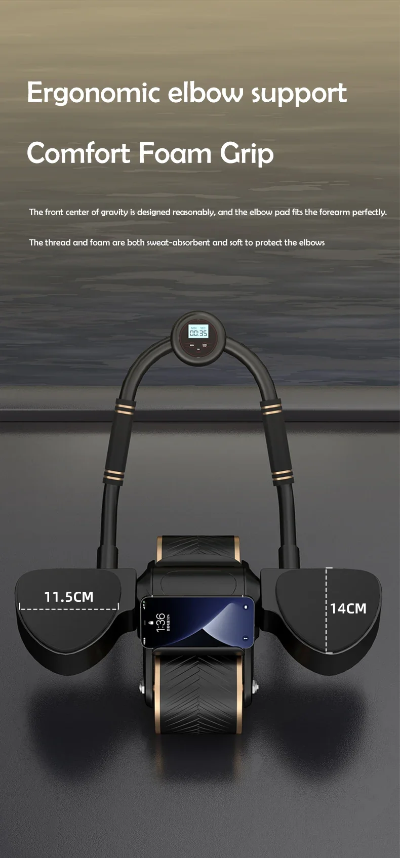 Neues Design, Smart Counting Ab Roller für das Core-Workout, automatisches Rückprall-Bauchrad mit Ellenbogenstütze_voghion.com