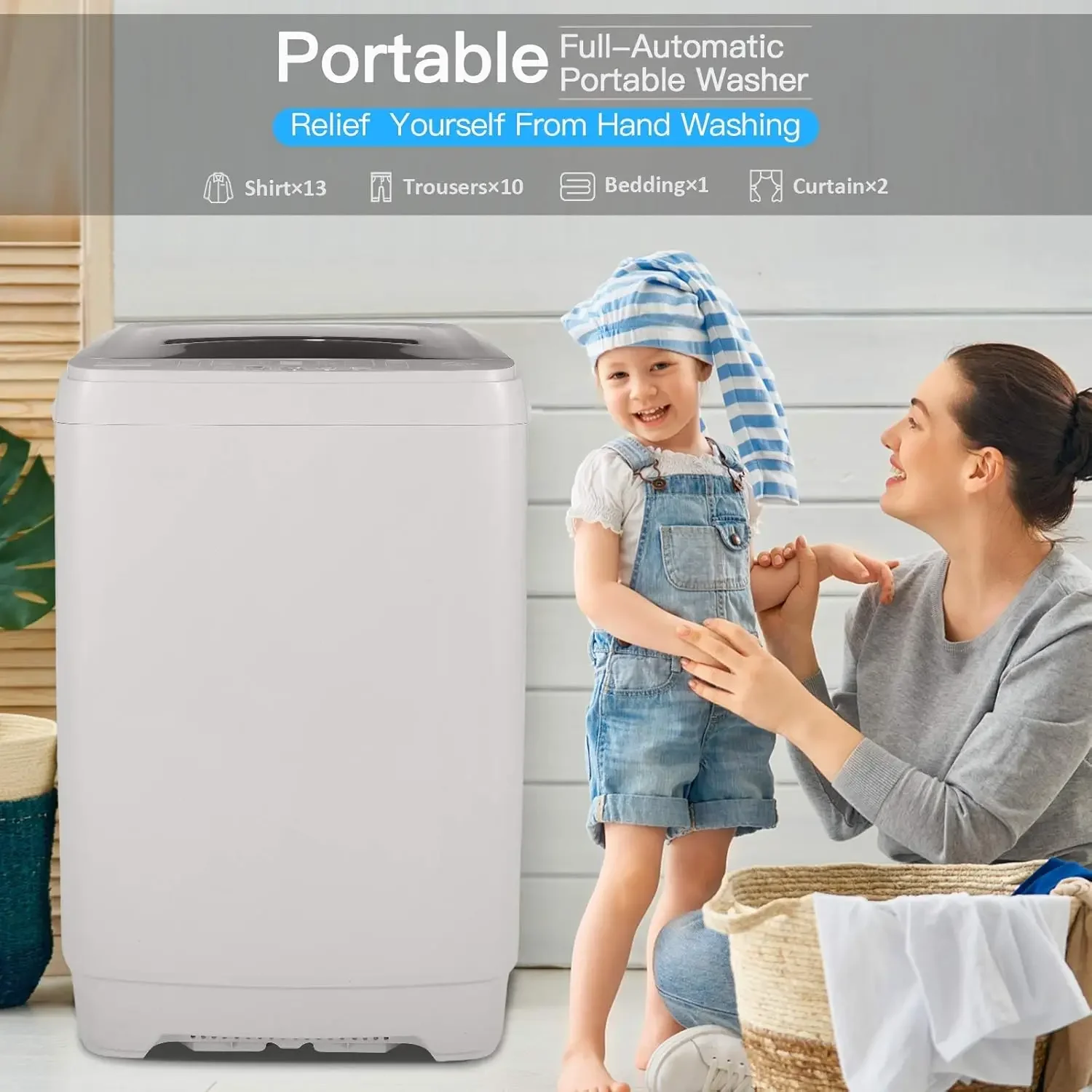 Portable Washing Machine 17.8Lbs Capacity Portable Washer 2.3 Cu.ft Full-Automatic Compact Laundry Washer With Drain Pump 5