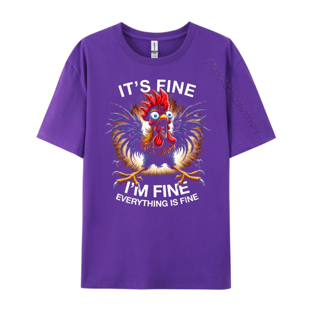 Funny Graphic Tee It's Fine Family Normal Tees Crew Neck Autumn 100% Cotton Short Sleeve T Shirt for Women Group T-Shirt Funny Graphic Tee It's Fine I'm Fine Weird Crazy Chicken purple