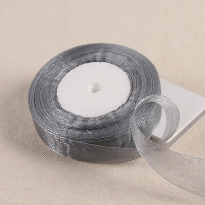 Silver Grey Organza Ribbon for DIY Crafts and Gift Packaging
