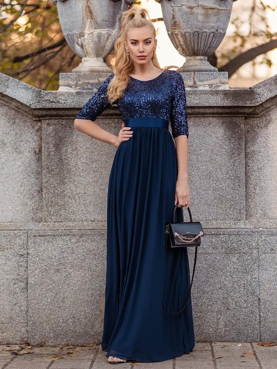 Elegant Evening Dresses Long A LINE O-Neck Three Quarter SLeeve Lace Gown 2022 Ever Pretty Of Simple Prom Women Dress