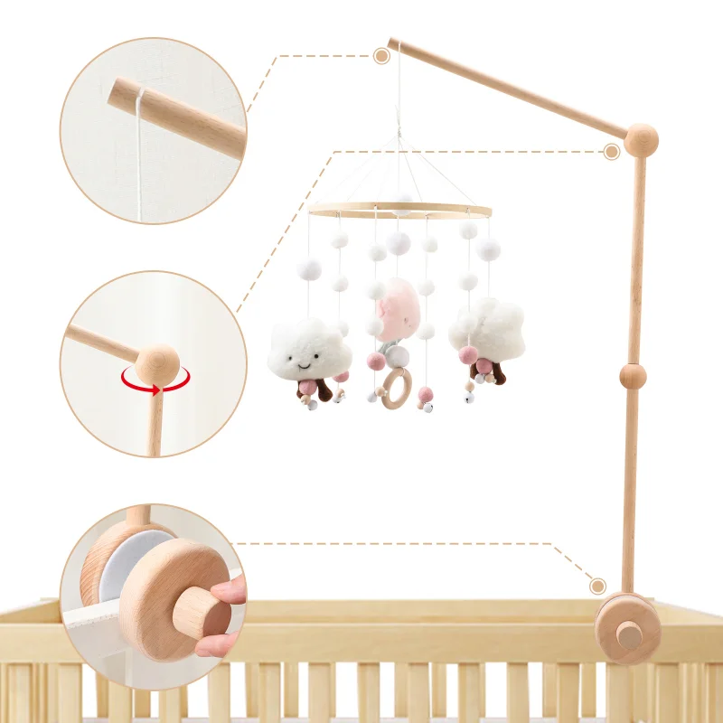 

Baby Wooden Bed Bell Bracket Mobile Hanging Bracket Cartoon Bear Crib Bed Bell Stand Mobile Rattles Toy Holder DIY Arm Bracket
