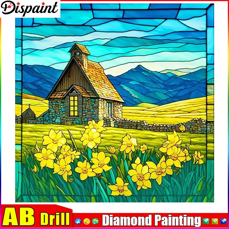 

Dispaint AB 5D Diamond Embroidery Needlework Kit "House Mountain Flower" Diy Diamond Painting Cross Stitch Home Decoration Gift