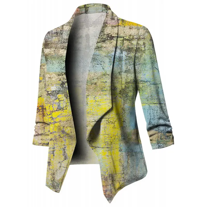Fashion Cardigan For Women 2023 Casual Print Long Sleeve Open Front Notched Collar Suit Office Ladies Jacket Daily Work Coat