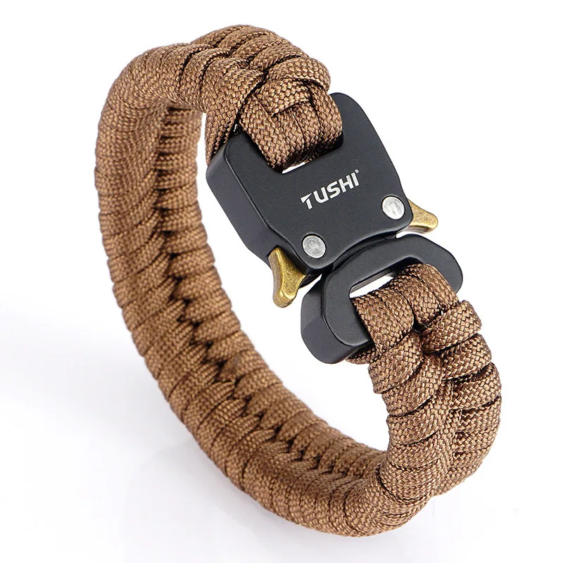Men's Outdoor Travel Camping Hiking 7 Core Paracord Braided Weave Plastic Buckle Paracord Survival Bracelet