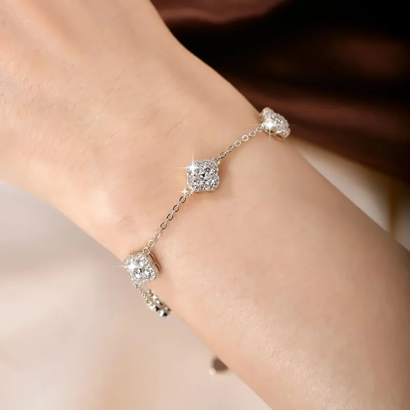 OXTAO Luxus-Moissanit-Armband in Silber/Gold-Farbe D VVS1 für Damen, vierblättriges Blumen-Kleeblatt-Armband, Verlobungs- und Hochzeitsschmuck – Detail 9