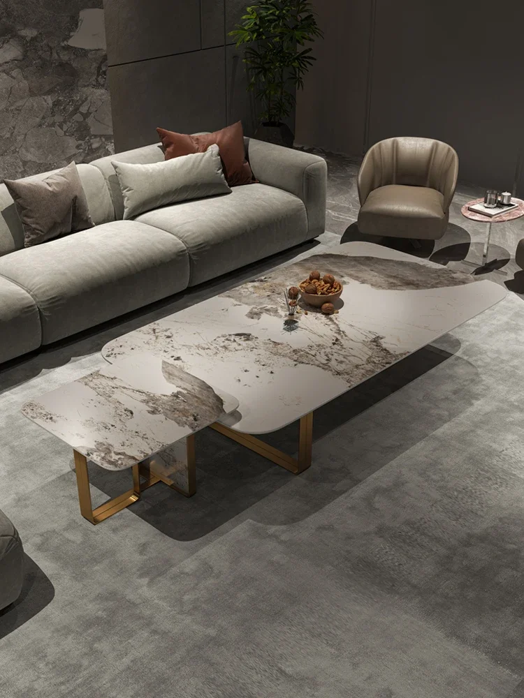 

Italian luxury rock plate coffee table Modern minimalist designer Pandora luxury stone living room rectangular coffee table smal