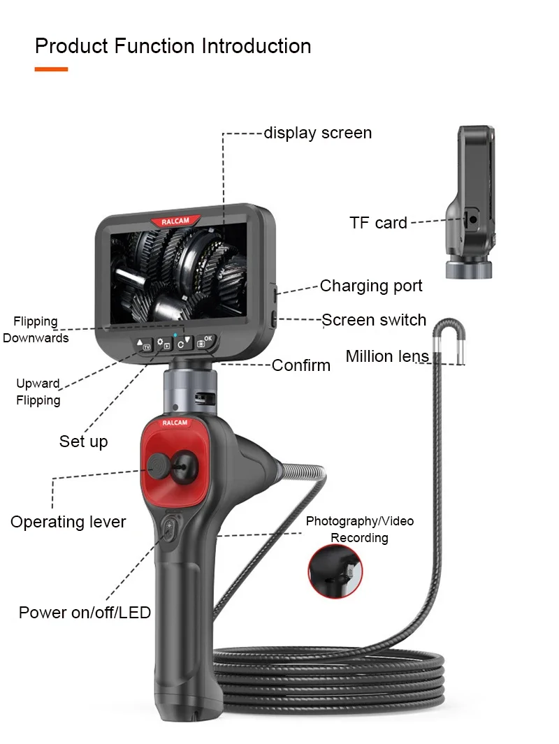 360° Articulating Borescope 6.2mm 4 Ways 3m wires IPS Automotive Inspection Camera 6 Adjustable LED Lights 6