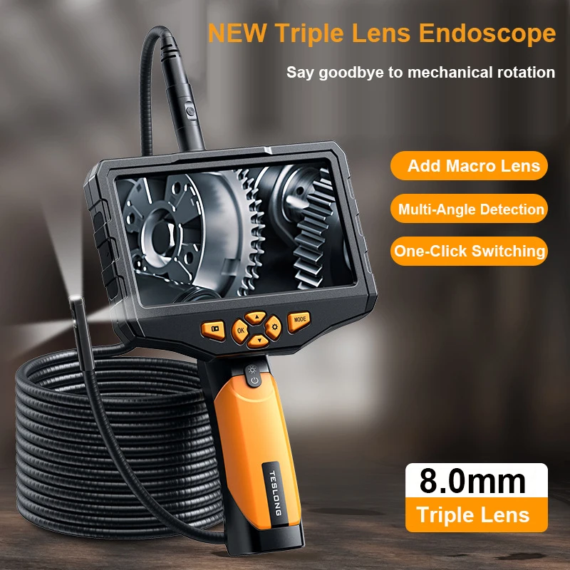 Teslong 8mm Triple Lens Borescope Nts300 5.0" Lcd Screen Endoscope Ip67