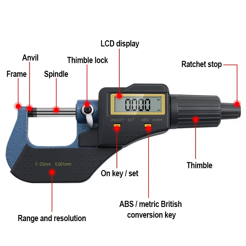 Digital Outside Micrometer 0-25/25-50/50-75/100MM Electronic Measuring Instruments Tools Calipers High Precision Spiral