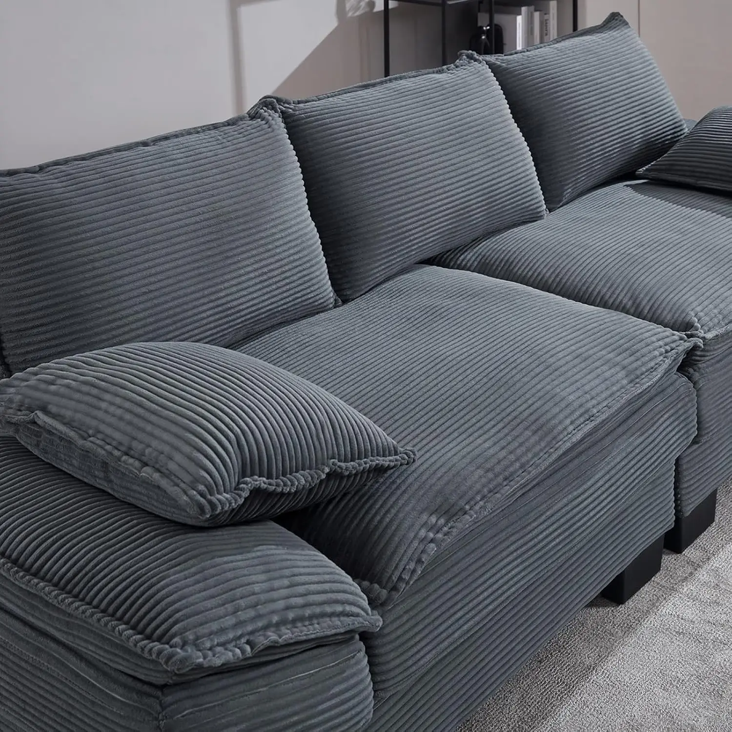 90" Oversized Loveseat Sofa Modern Corduroy Loveseat Couch Comfy Deep Seat Upholstered Sectional Sofa with Pillows