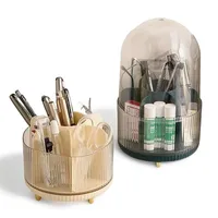 Rotating Makeup Organizer Large Capacity Cosmetics Makeup Brush Holder With Lid Multi-Functional Pen Holder Lipstick Storage Box 1