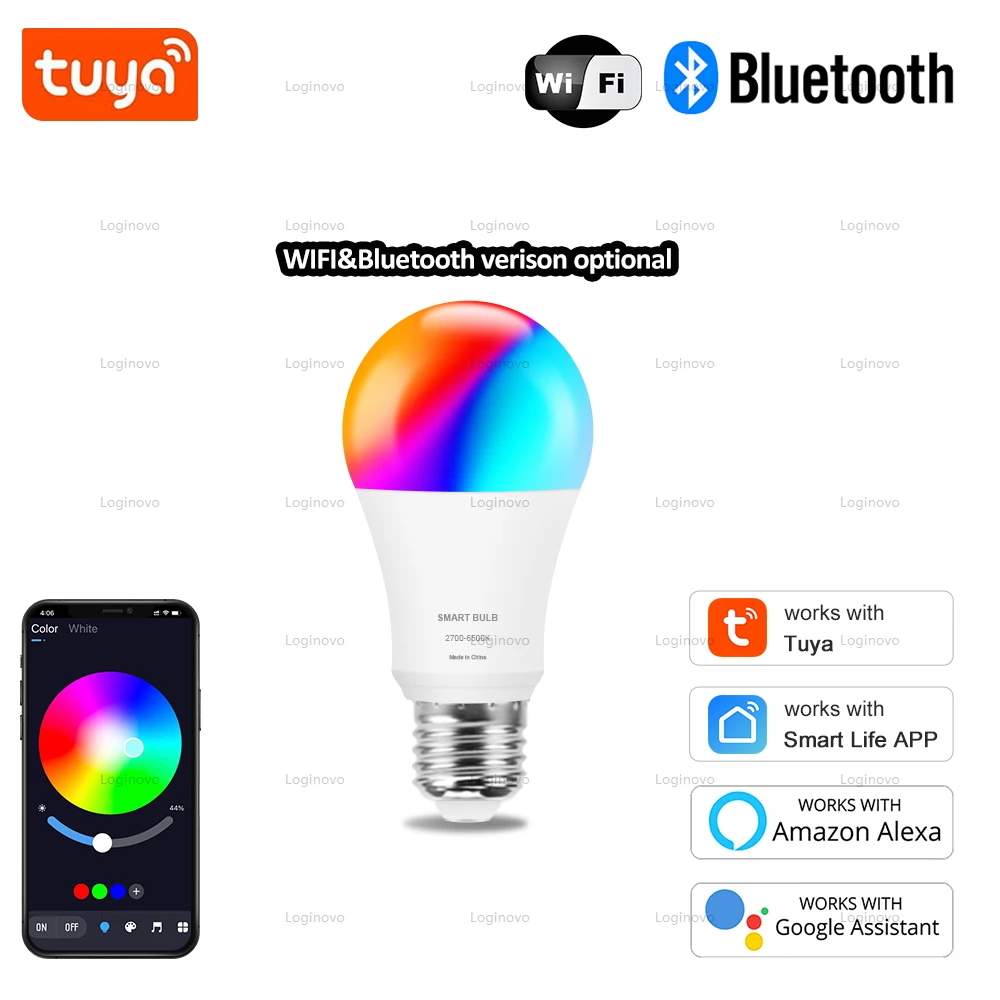 Tuyaสมาร์ทหลอดไฟLED WifiบลูทูธE27 RGB 15W 20W Ledสมาร์ทโคมไฟโคมไฟตกแต่งบ้าน 220V 110VสําหรับAlexa google Assistant 1