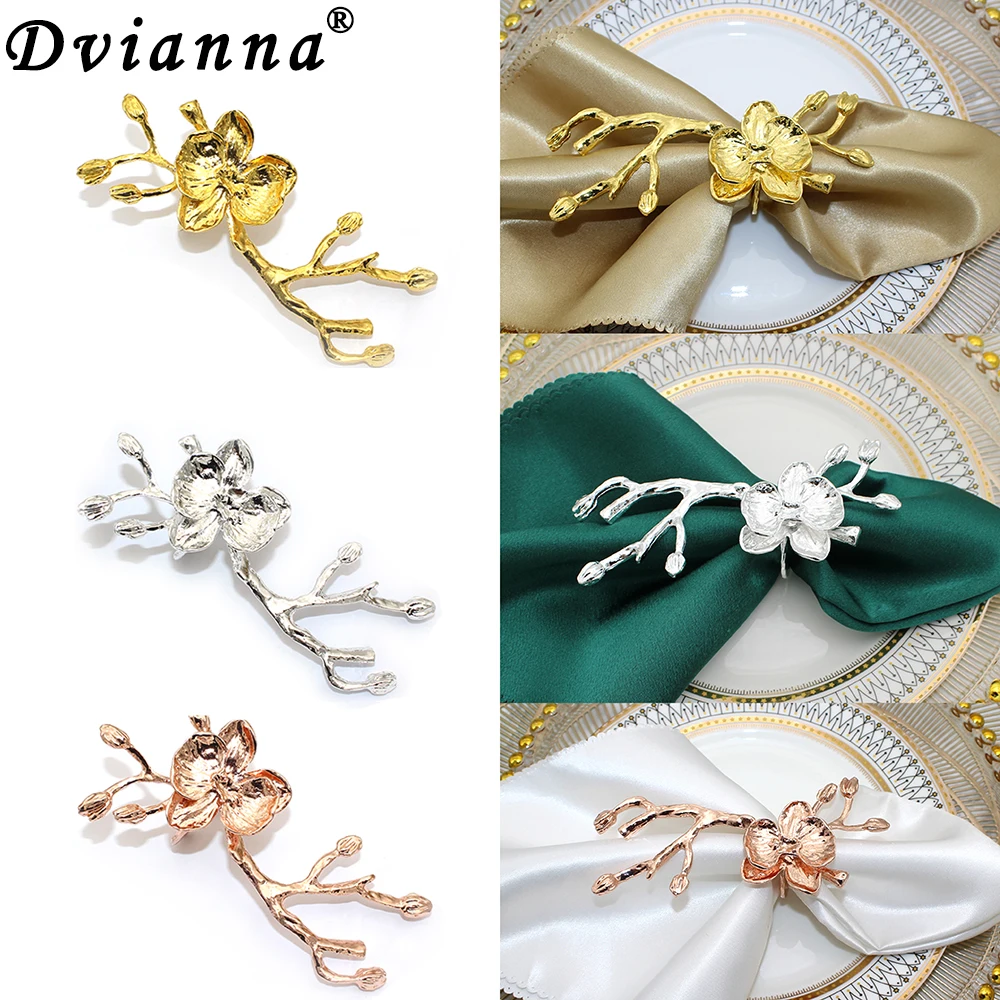 12Pcs Plum Flower Napkin Rings Gold Metal Napkin Holder Wedding Home