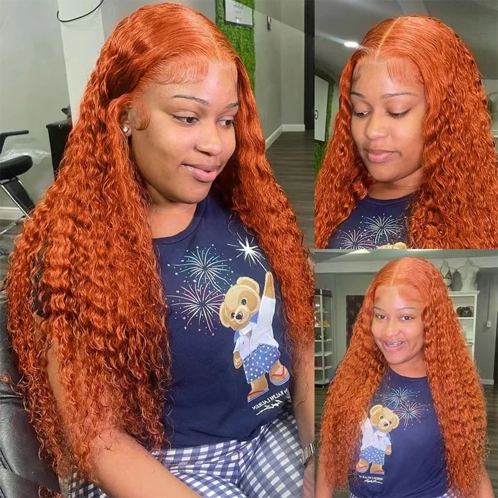 Human Hair Wig 250 Density 350 Ginger Orange 30 40 inch Lace Front 13x4 HD Lace Frontal Curly For Woman