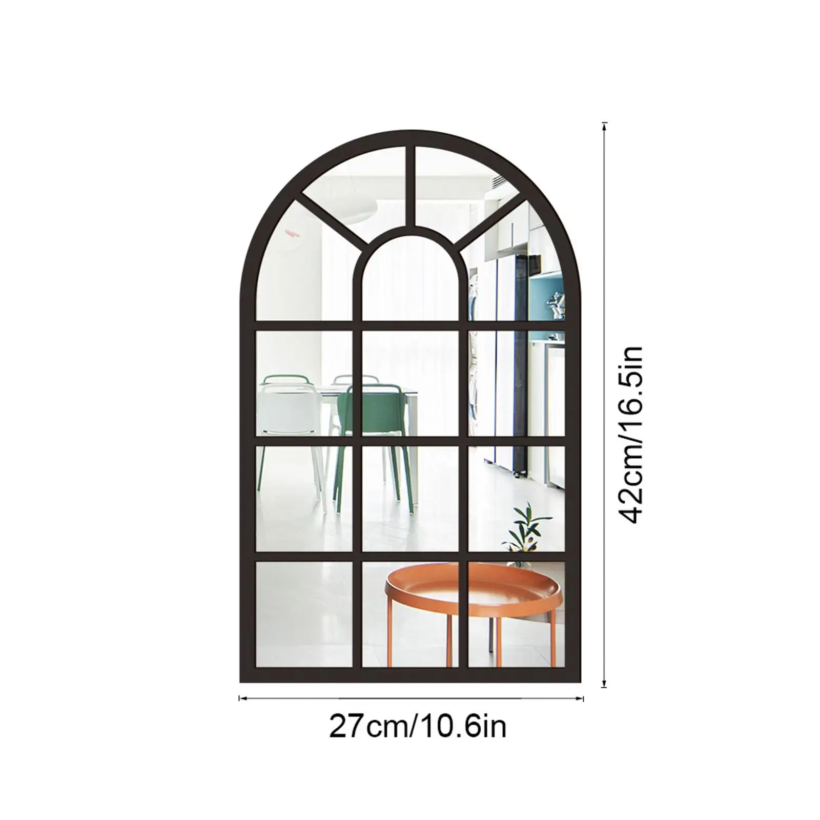 Arched Window Wall Mirror Simple Wood Acrylic Wall Art Decorative Mirror for Farmhouse Bedroom Living Room Vanity Home Decor