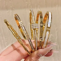 Titanium Steel Gold Silver Color Bangles for Women Girls Trend Waterproof Jewelry Luxury Sparkling Zircon Bracelet Bangle 2