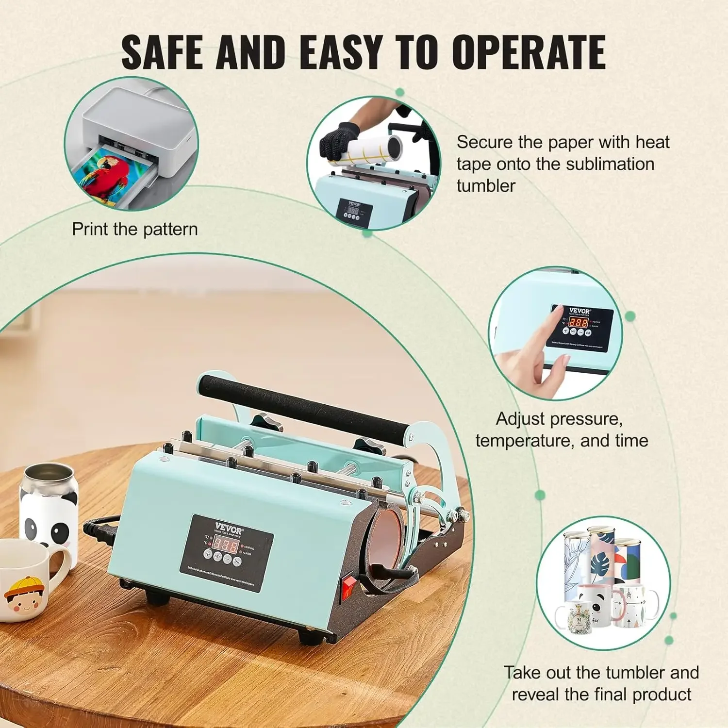 Tumbler Heat Press Machine, 11-30oz Mug Press, Heat Up Fast and Even, Tumbler Press with Sublimation Paper, Tape and Gloves 5