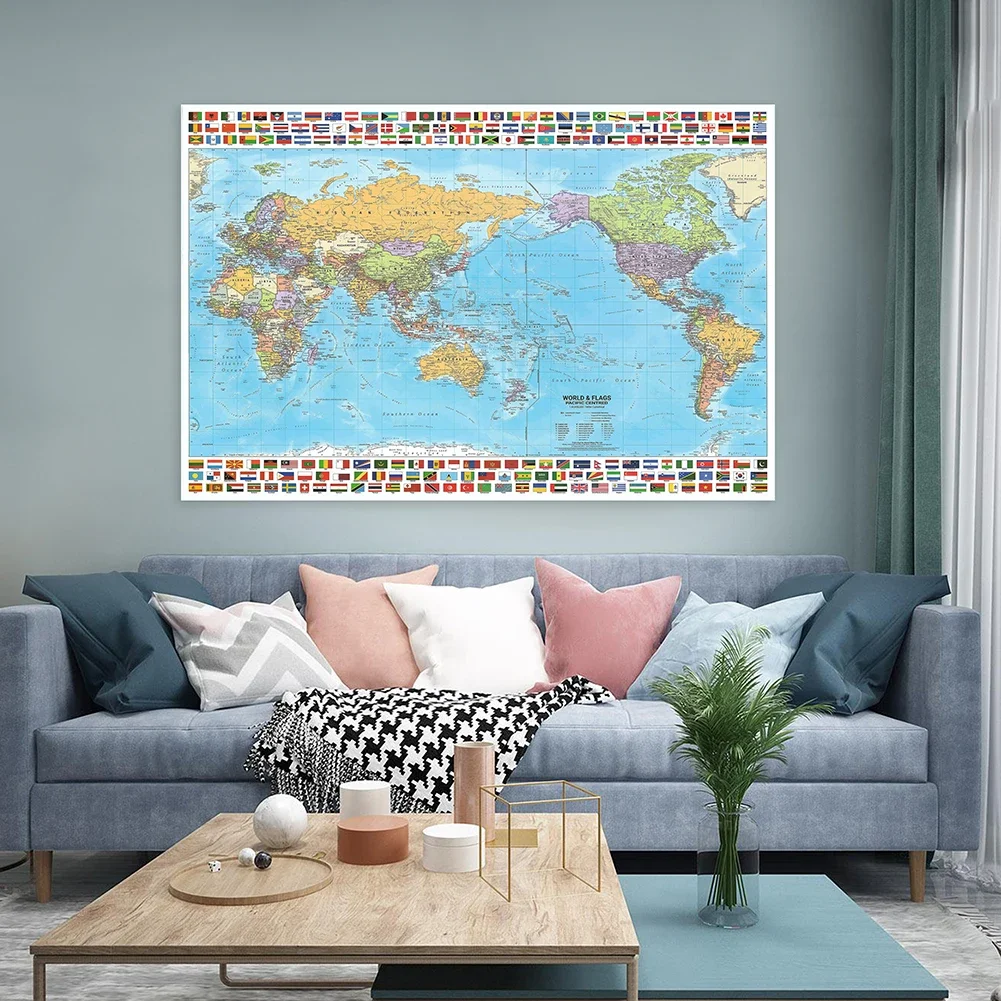 Foldable The Map of World in English Decorative Hanging Picture Non-woven Fabric Home Wall Decor School Supplies 100*70cm