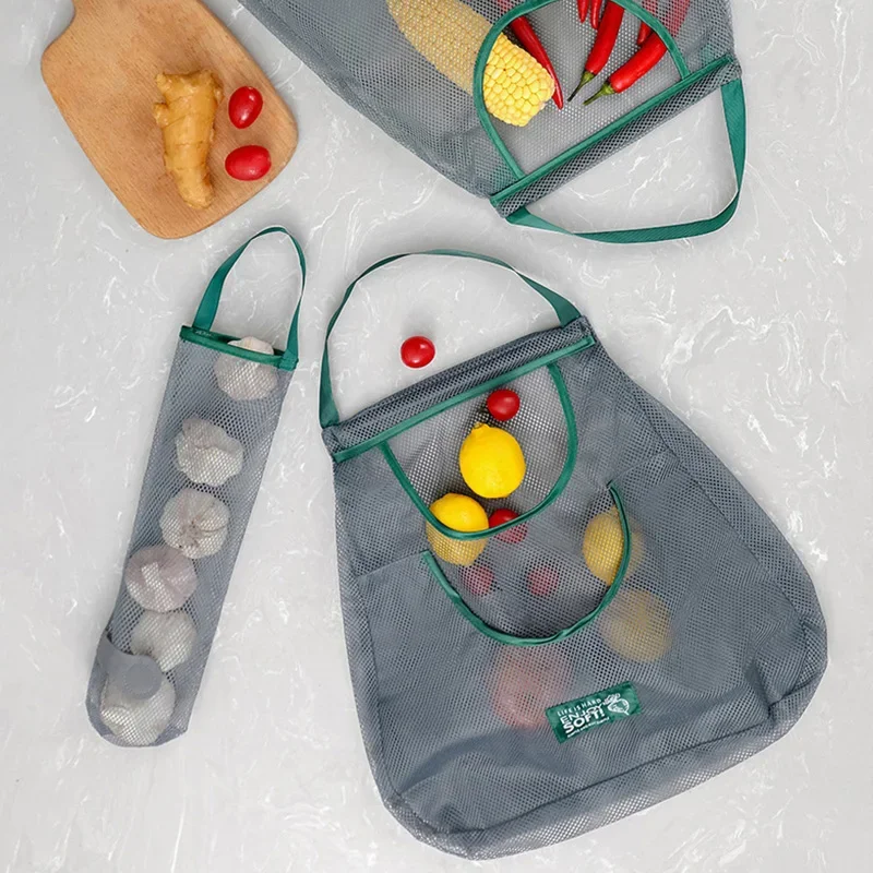 다목적 대용량 통기성 메쉬 주방 보관 가방, 휴대용 벽걸이, 생강, 마늘, 감자, 양파 파우치 