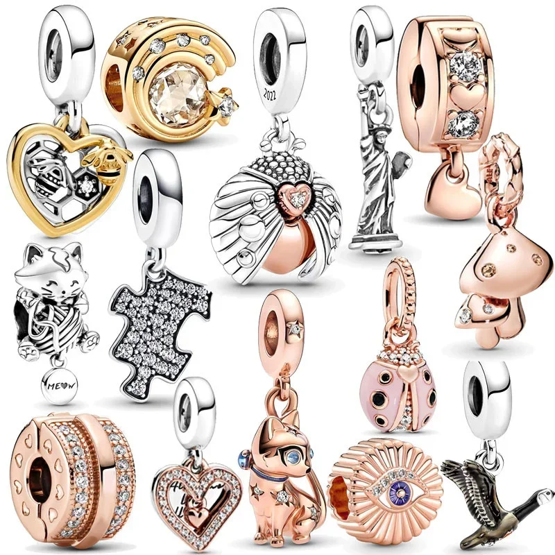 

2022 Fall New 925 Sterling Silver Sparkling Cat Pendant Collection Charm Fit Original Bracelet Women Jewelry Gift DIY