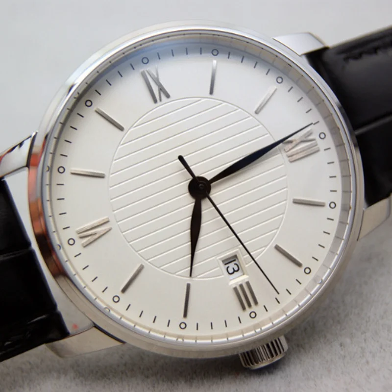 

Pailan Automatic Watch Men Genuine Leather Stainless Steel Minimalist Bauhaus White Dial Tianjin St2130