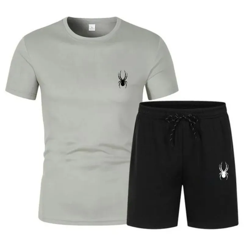 Men's T-Shirt and Short Pants Set, Sportswear, Streetwear, Tracksuit, Cotton T Shirts, Shorts Suit, Summer, Two Piece Sets