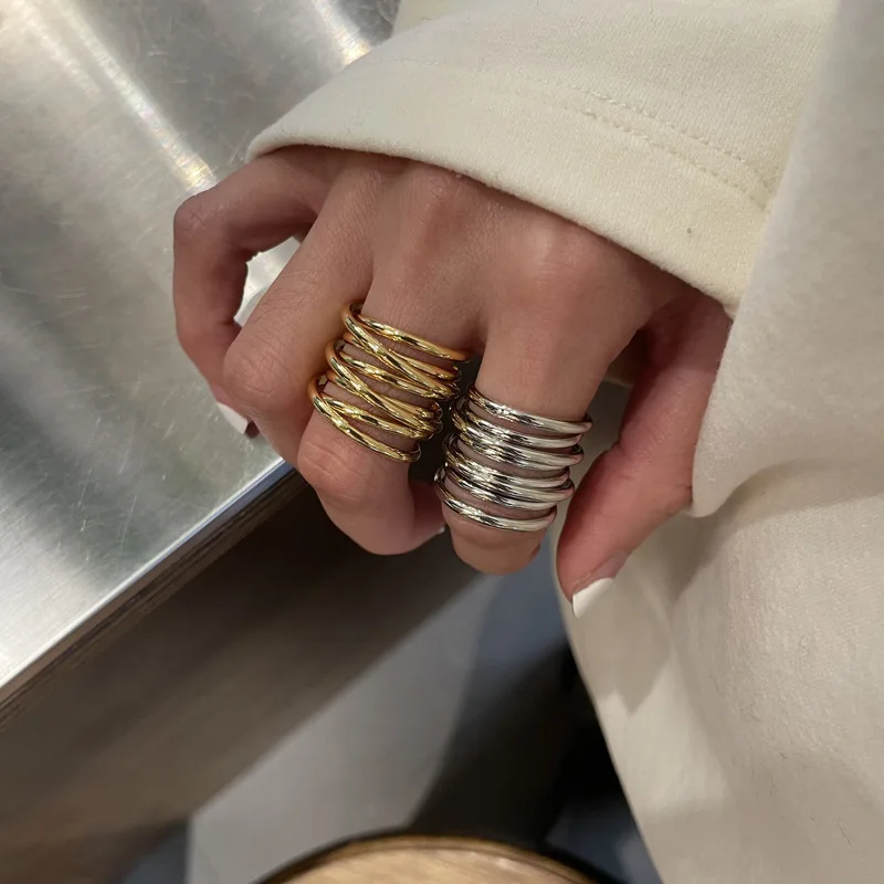 Anello Minimalista Multistrato Avvolto a Spirale, Anello da Dito Indice Versatile ed Esagerato, Gioiello Trendy Quotidiano da Donna - immagine 3