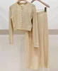 Women Hollow Out Cardigan or Long Skirts Set Spring 2025 New Pearl Buttons Long Sleeve Knit Coat or A-Line Simple Midi Skirt 2