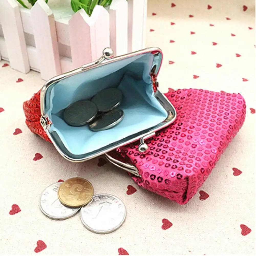 Fashion Women Sequins Buckle Mini Change Coin Purse Easy To Carry Clutch Handy Wallet Bag