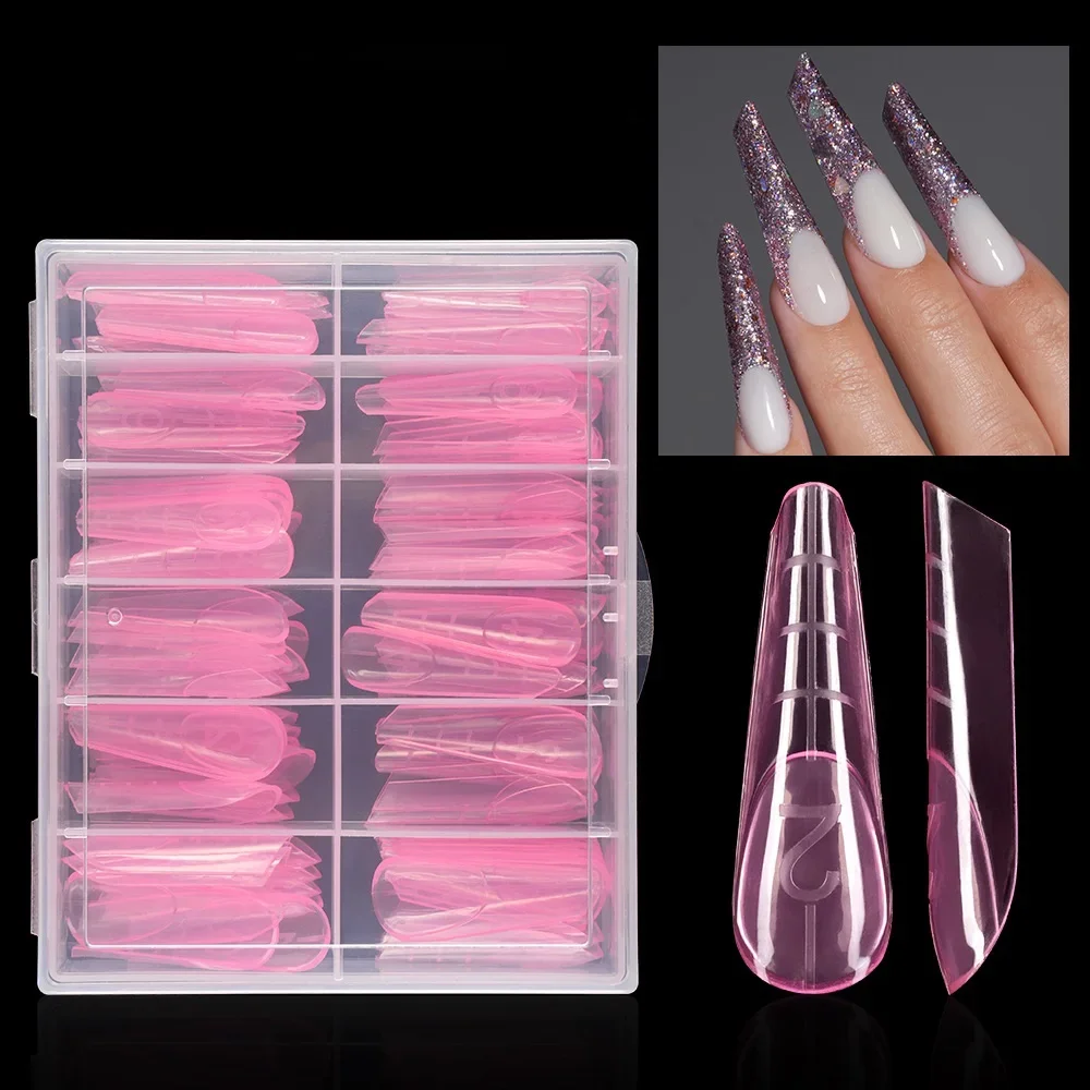 120pcs 프랑스어 아크릴 빠른 건물 금형 전체 커버 거짓 손톱 팁 확장 상단 양..