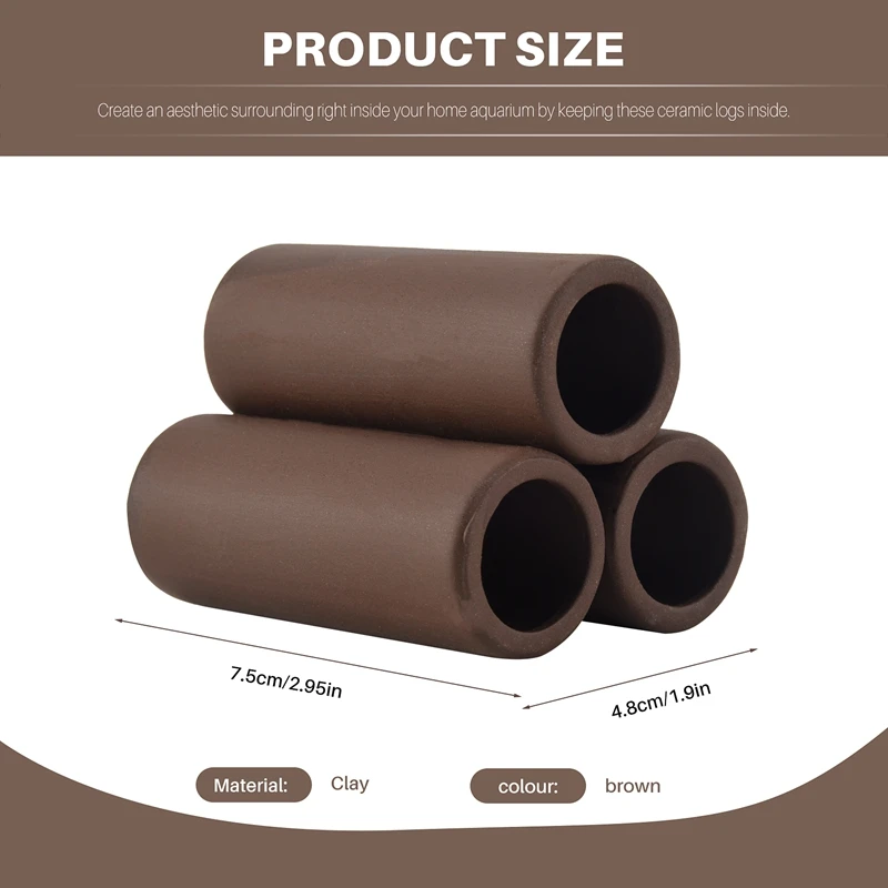 3 Pcs Brown Ceramic Shelters Shrimp Habitat Breeding Tube Hiding Cave Shrimp Habitat Shelters
