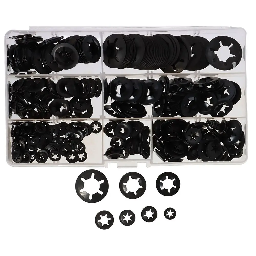 

500Pcs M3 M4 M5 M6 M8 M10 M12 Tooth Lock Washers Black 7 Size Locking Washers Quick Speed Push On Internal Tooth Starlock