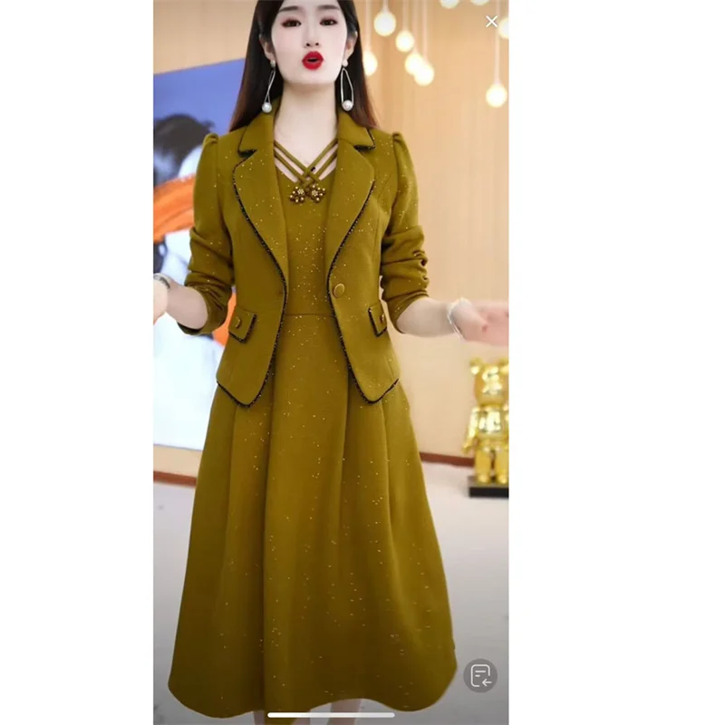 4XL Blazer+Dress Set Dress For Women's Spring Wear 2025 New Fashion Temperament Women's Two-Piece Set For Female's Autumn Dress