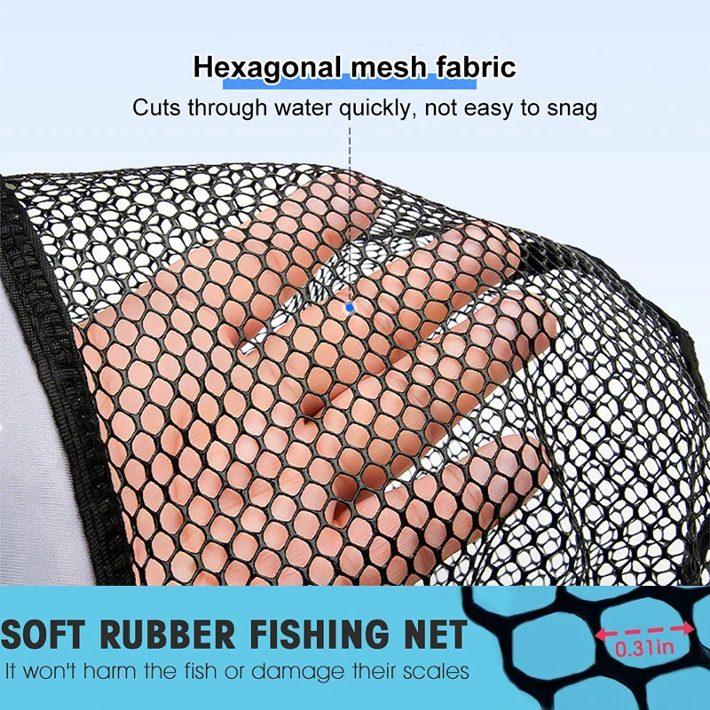 Folding Fly Fishing Net Keepnet Portable Landing Net Rubber with Handle Trout Fishing Mesh Tool for Outdoor Stream Fishing Landing Net Fishing Net