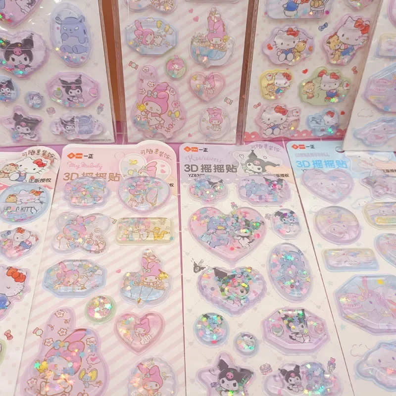 Sanrio 3D Shake Sticker Kulomi KT Cat Water Injection Sticker Doodle Student Female Decorative Gift Toys 10 rolls of sanrio hand account material decorative stickers melody cinnamon dog kulomi tape sticker diy toy gift