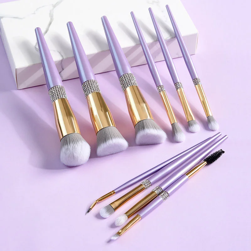 

Karsyngirl 10Pcs Professional Brilliant Diamonds Makeup Brushes Set Lilac Powder Foundation Eye Shadow Eyelash Cosmetic Tools