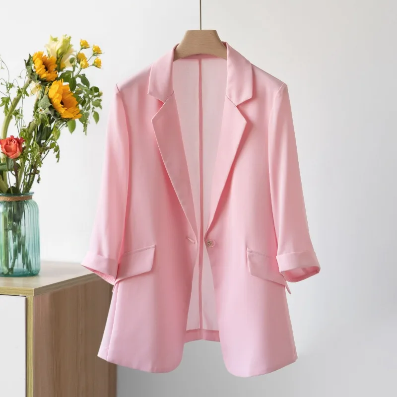 

2023 New Summer Chiffon Small Suit Coat Women Thin Casual Versatile Large Size High Grade Suit Top Female Sunscreen Clothing