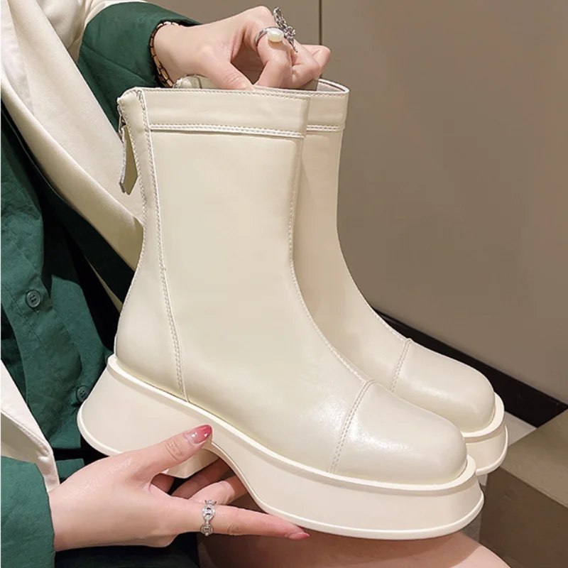 Women's Shoes Round Toe Shoes Ladies Fashion Platform High Heels Short Boots 2023 Ladies Ankle Boots Botas Mujer 2023 New
