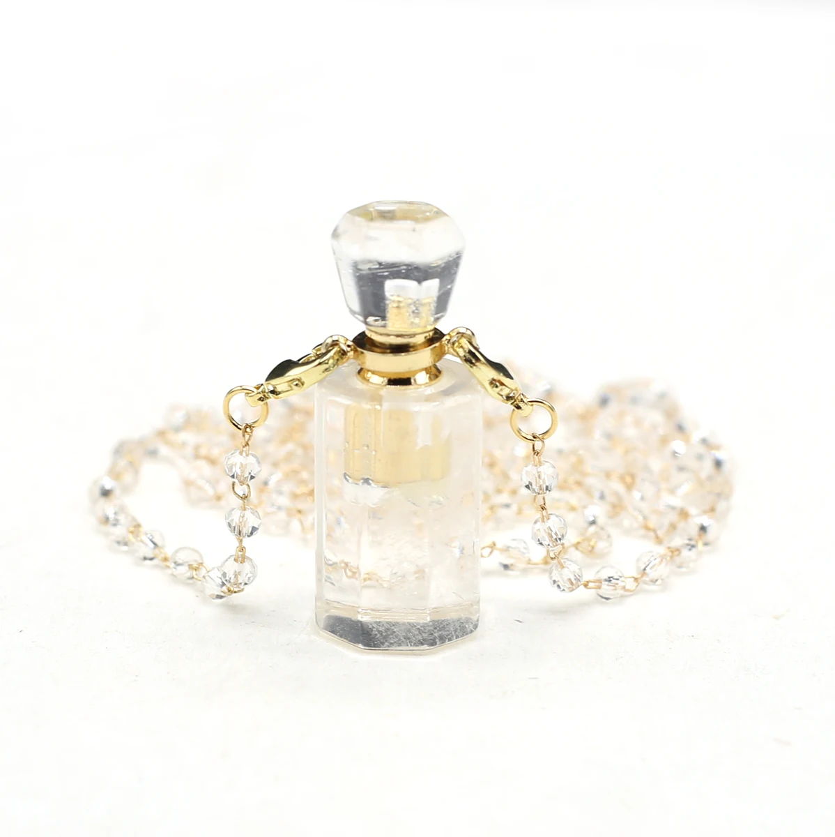 

Gem Jewelry Essential Oil Diffuser Perfume Bottle Aura Cylindrical White Crystal Agate Pendant Charm Necklace Gift